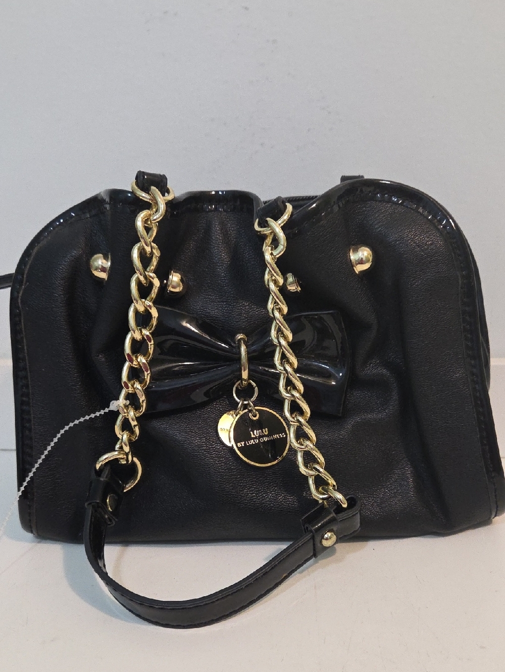 Black Chain-Handle Bow Accent Women's Handbag By Lulu Guinness